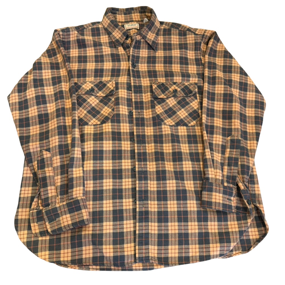 Vintage L.L. Bean Men’s Plaid Thick Flannel Shirt Large 16–16½ Cotton timberline